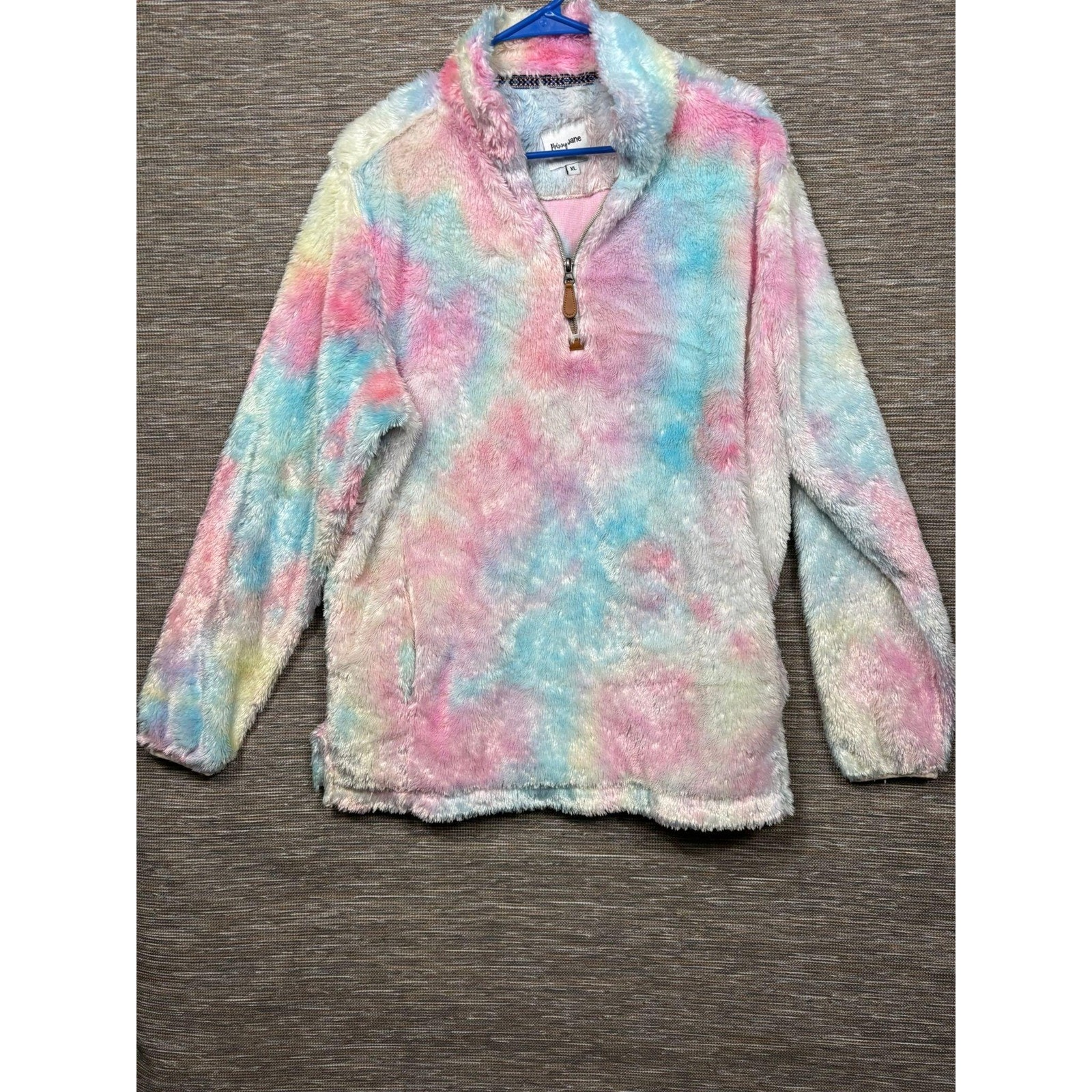 Playlane Jacket Girls Xl Multicolor Tie Dye Faux Fur Fleece 1/4 Zip Pullover